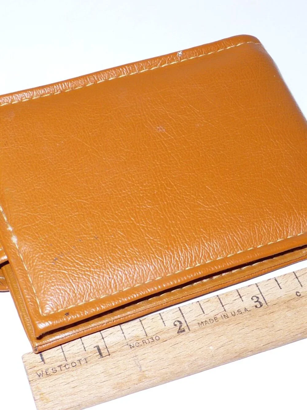 Vintage 1970's Brown Vinyl Billfold Pocket Wallet Green and Gold Design